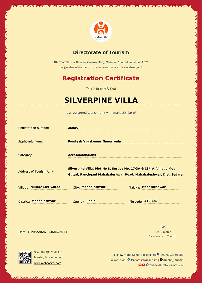 silverpine villa tourism ceritification